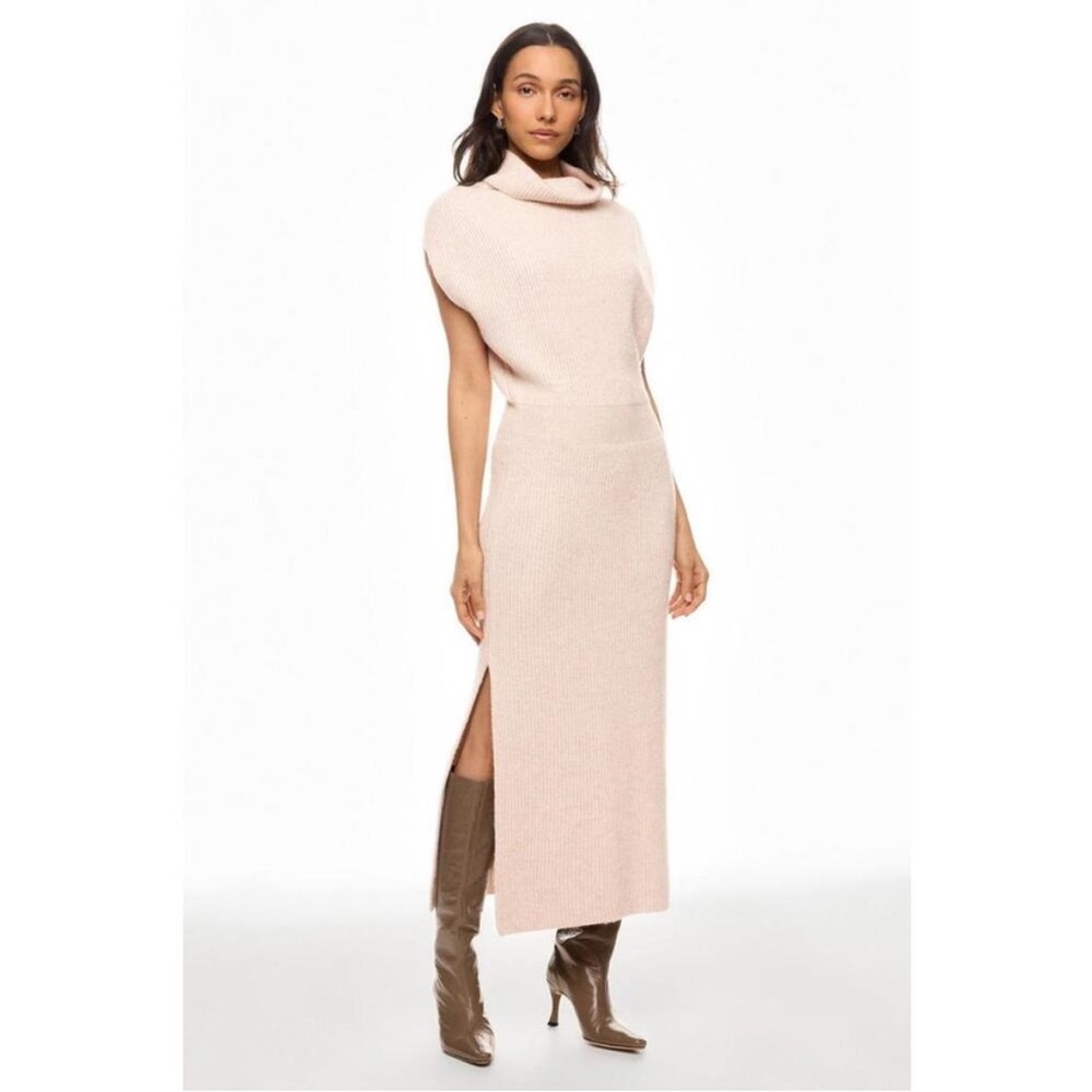 Splendid Blush Cream Knit Sleeveless Turtleneck Midi Dress